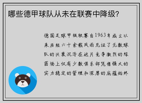 哪些德甲球队从未在联赛中降级？