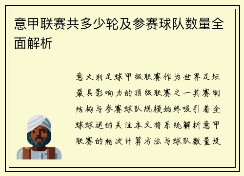 意甲联赛共多少轮及参赛球队数量全面解析